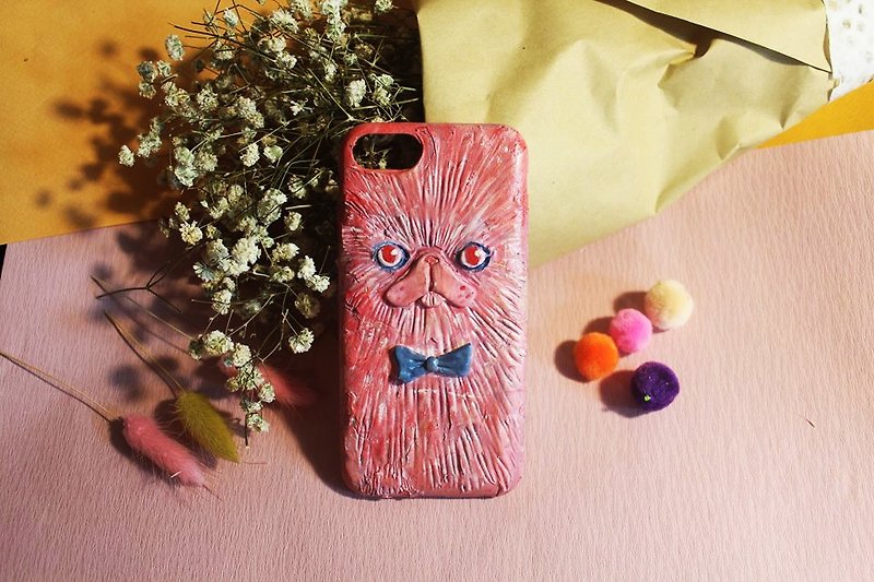 Pink flat face cat - handmade clay - phone shell i7 / i6 / i6s common models - Other - Paper 