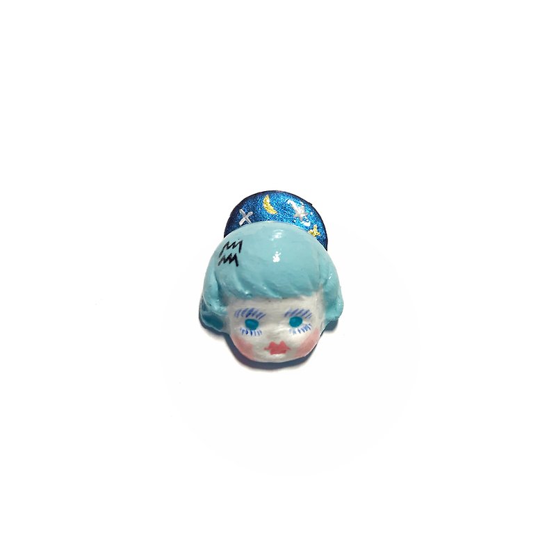 Resin clay cute doll Aquarius constellation earrings ear clips - Earrings & Clip-ons - Resin Blue