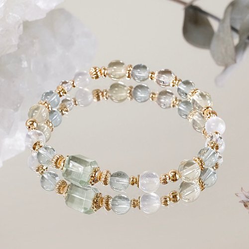 Hanhan Jewelry 高品質 綠螢石 黃水晶 月光石 白水晶 手鍊 天然礦石水晶