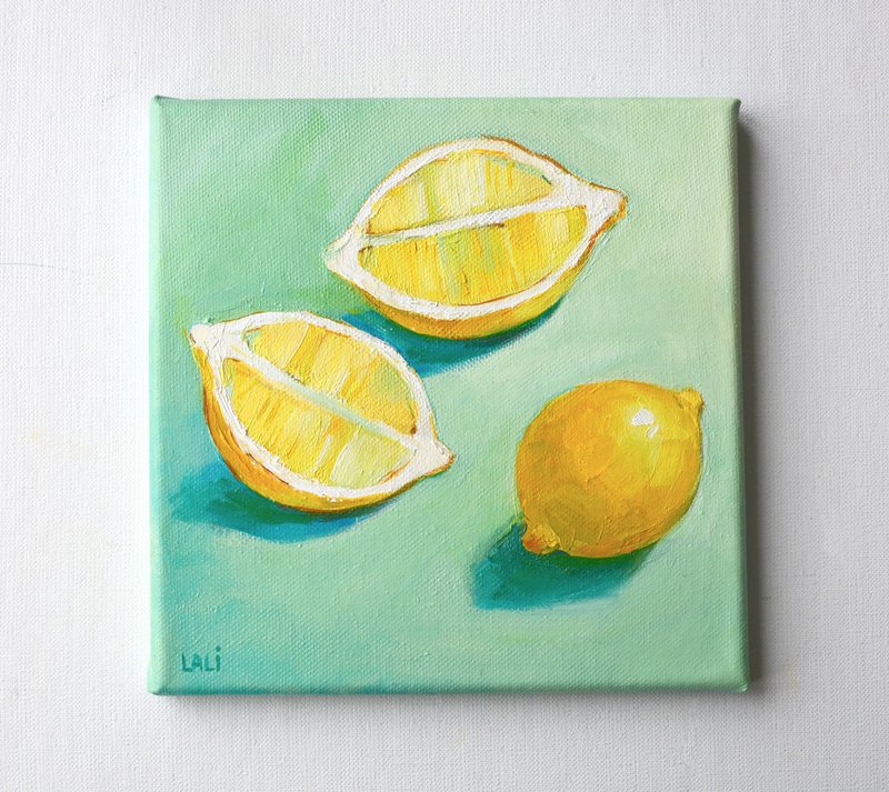 Lemon Original Oil Painting on canvas 20x20cm Modern Painting Contemprorary Art - Illustration, Painting & Calligraphy - Other Materials Yellow