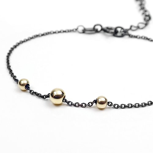 Miss Maru Jewellery 瘋狂幾何 | 極簡3+4mm三顆注金圓珠珠黑系925純銀手鍊