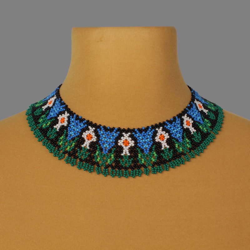 Blue flower bead necklace - 項鍊 - 玻璃 藍色