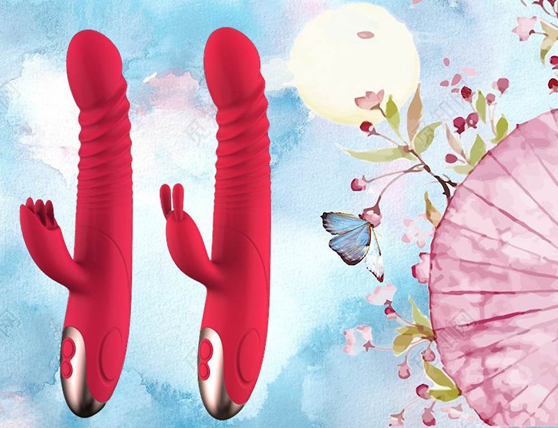 LIBO big fish rabbit big fish tongue 8x7 segment telescopic frequency conversion intelligent heating double shock G-spot massage stick - Adult Products - Silicone Red