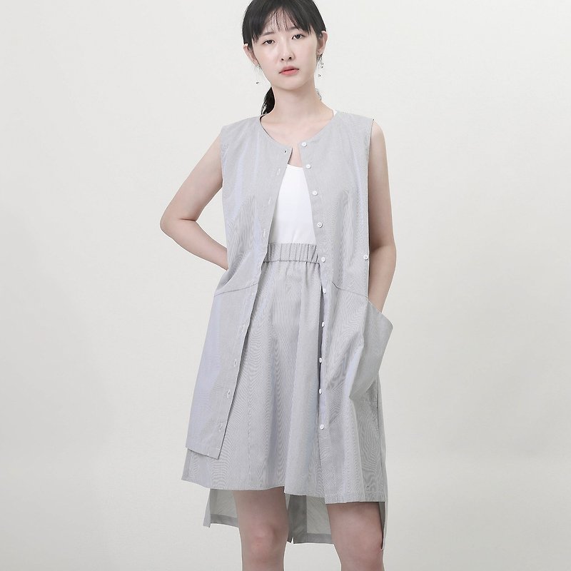 [Limited 2 in combination] F - เสื้อกั๊กผู้หญิง - ผ้าฝ้าย/ผ้าลินิน สีเทา