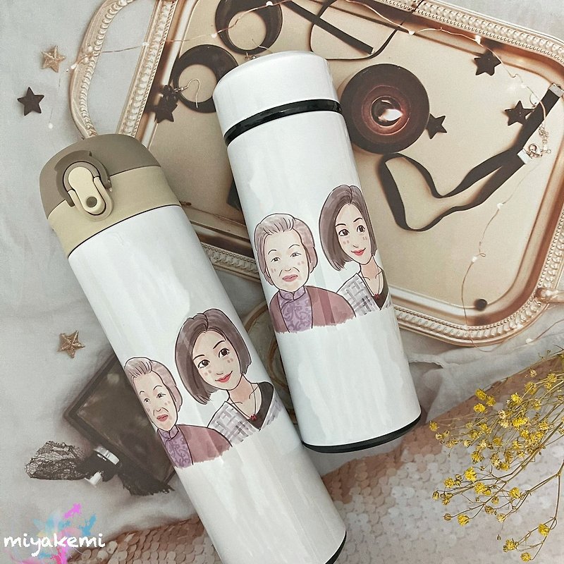Sometimes I always think of you [First Love] Q version drawing commemorative gift customized thermos bottle - Vacuum Flasks - Stainless Steel White