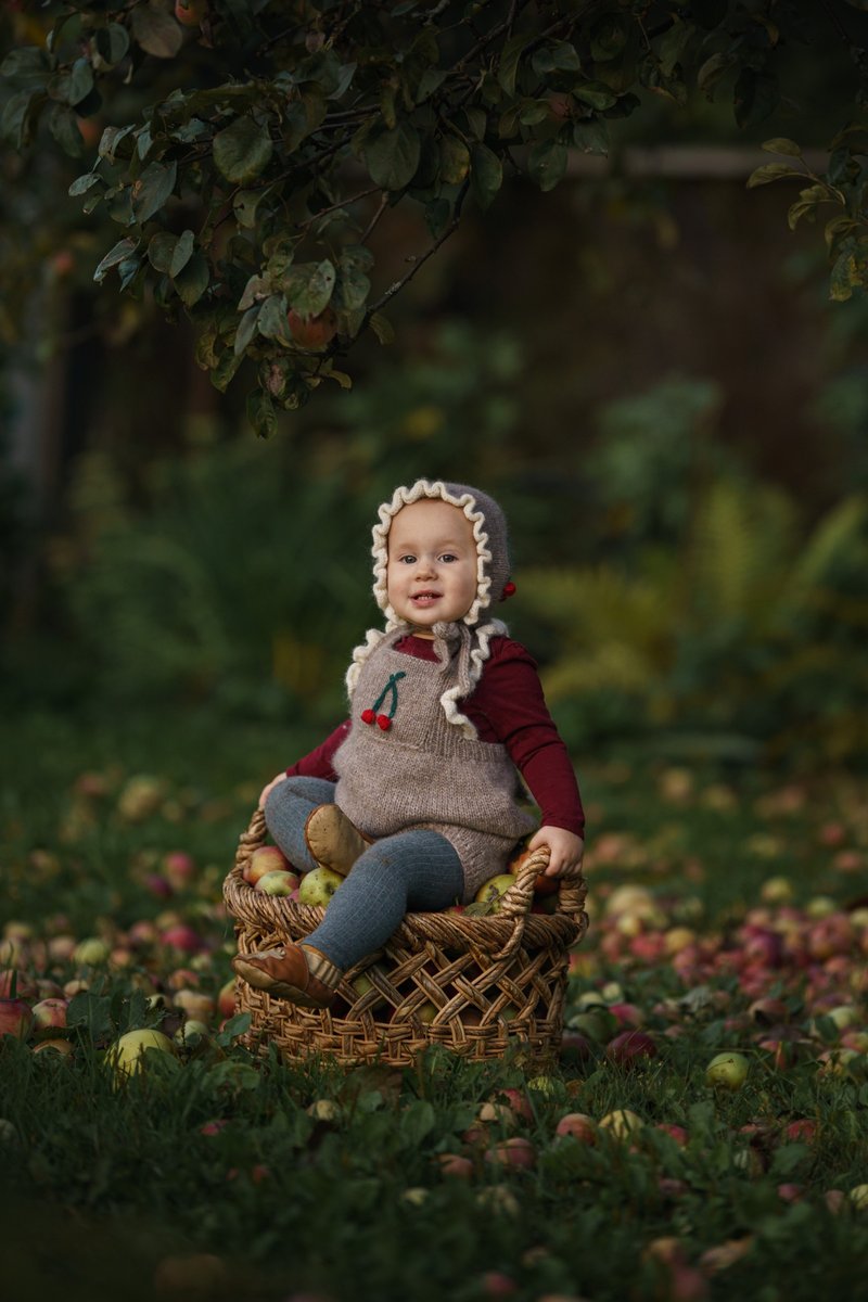 Cherries romper, hand knitting baby romper, organic, alpaca, knitting, cherries - Onesies - Wool Khaki