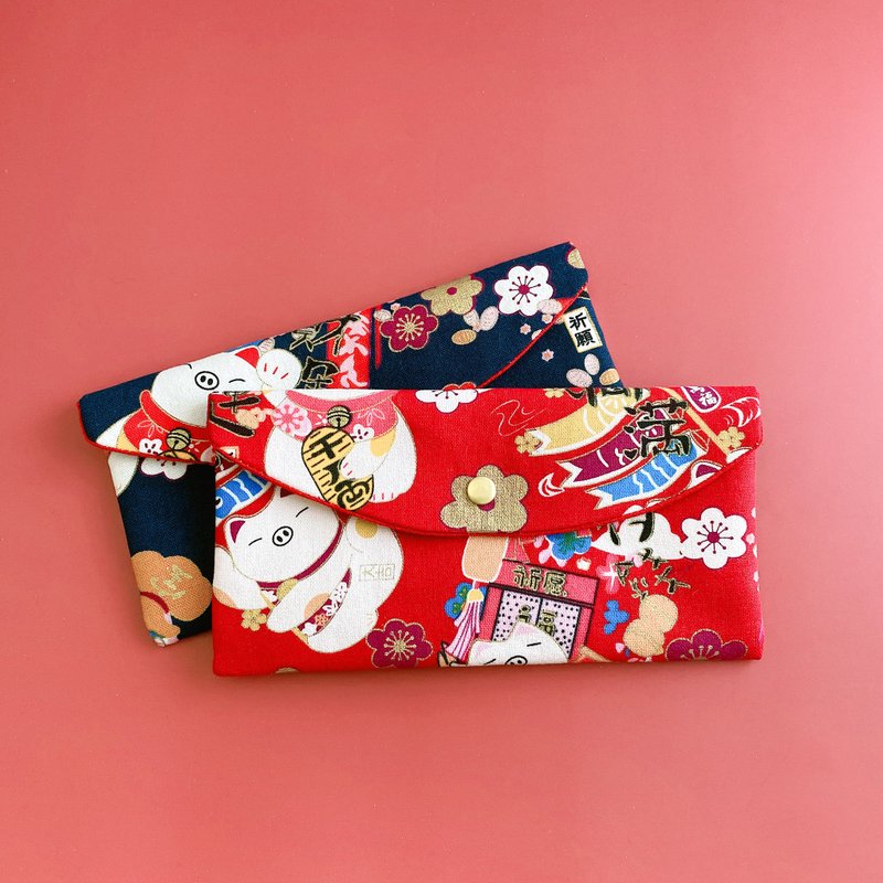 Parents are full of one pig (two into a red cloth bag and a passbook) - ถุงอั่งเปา/ตุ้ยเลี้ยง - ผ้าฝ้าย/ผ้าลินิน สีแดง