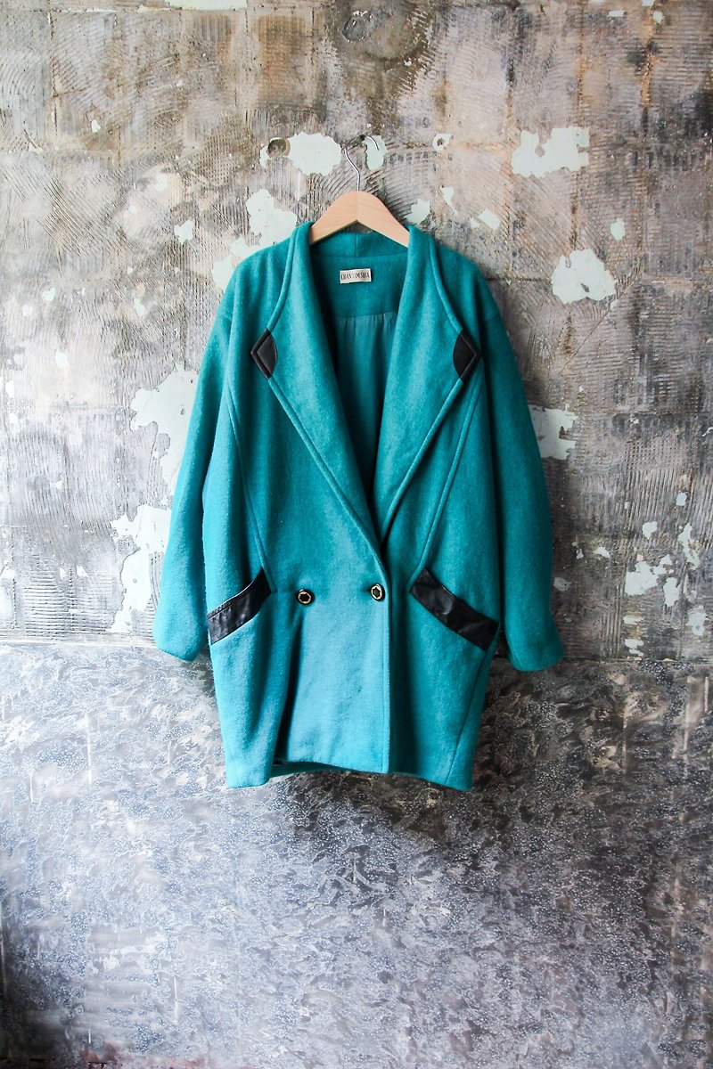 袅袅 department store -Vintage retro blue green lapels coat jacket retro - Women's Casual & Functional Jackets - Other Materials 