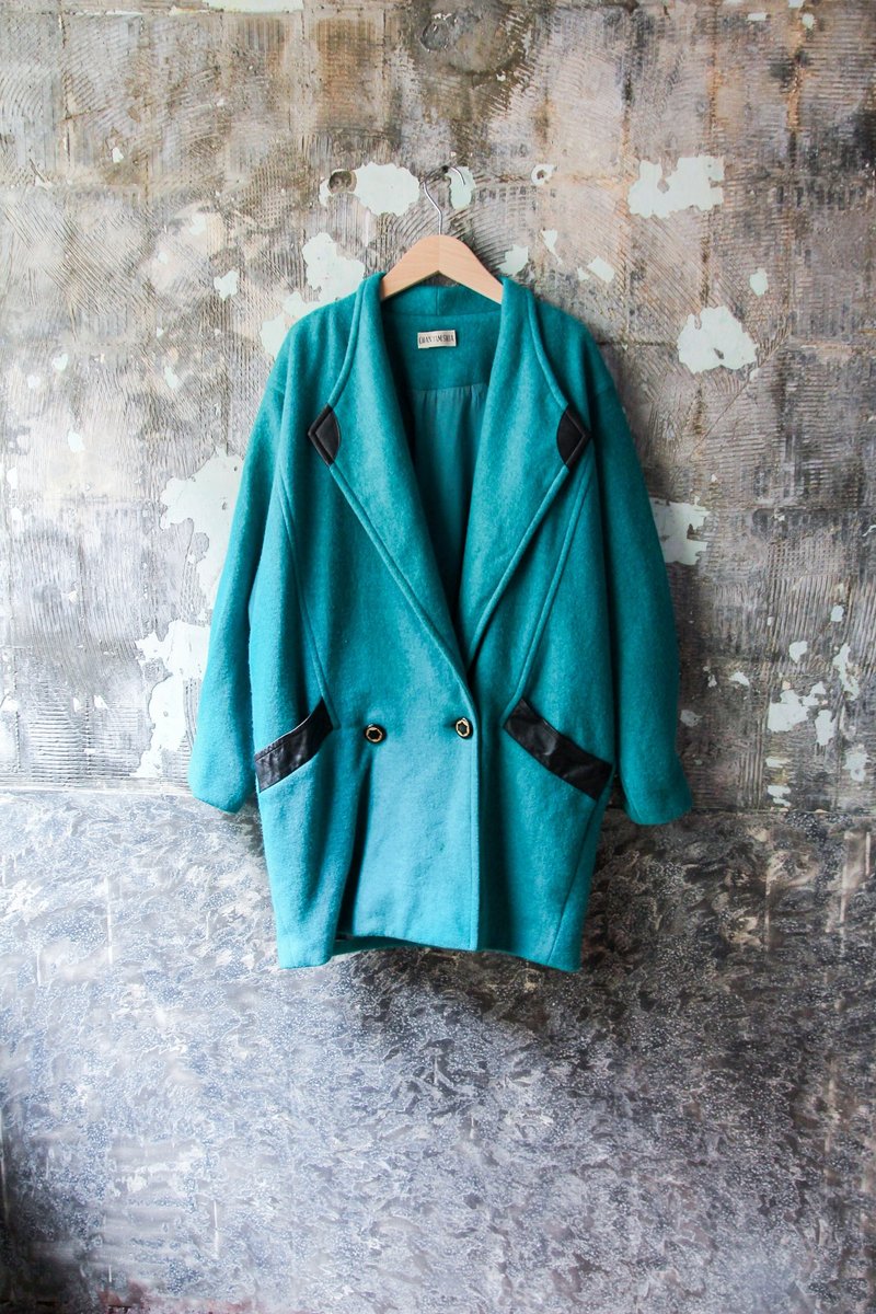 袅袅 department store -Vintage retro blue green lapels coat jacket retro - Women's Casual & Functional Jackets - Other Materials 