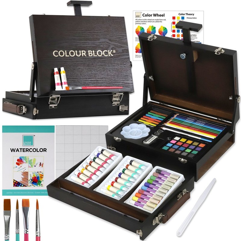 COLOUR BLOCK 77PCS easel wooden box painting set graduation gift painting gift box - วาดภาพ/ศิลปะการเขียน - วัสดุอื่นๆ หลากหลายสี