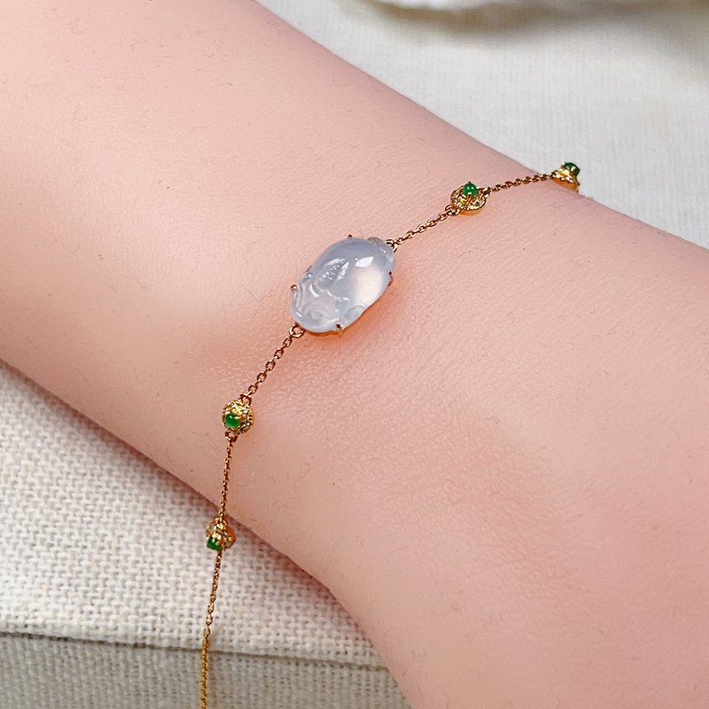 Radiant ice jade three-legged toad bracelet 18K gold diamond inlaid | Natural Burmese jade A grade | Gift giving - Bracelets - Jade Transparent