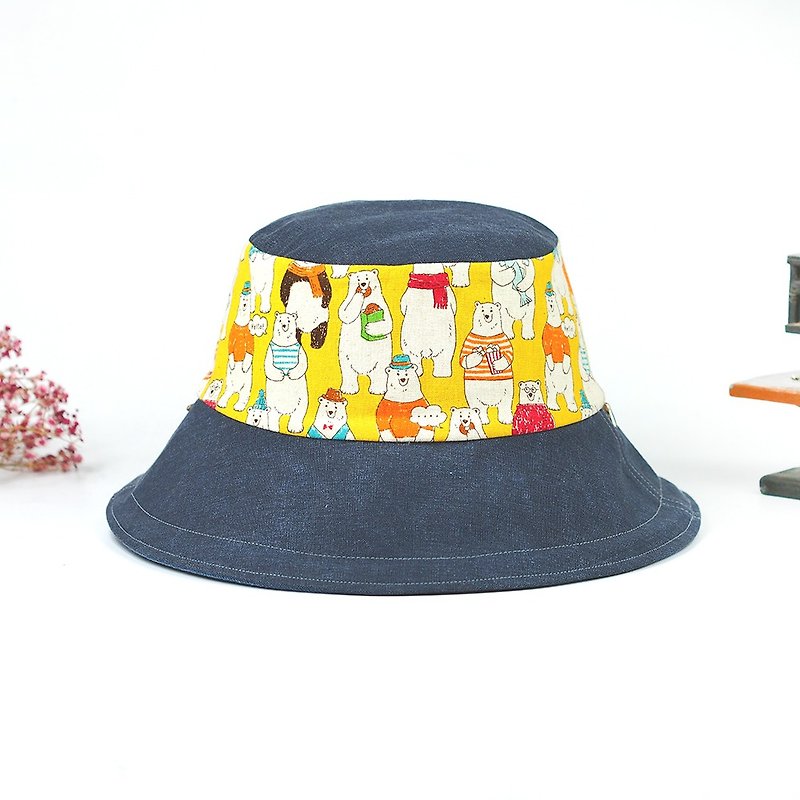Handmade double-sided bucket hat - Hats & Caps - Cotton & Hemp Yellow