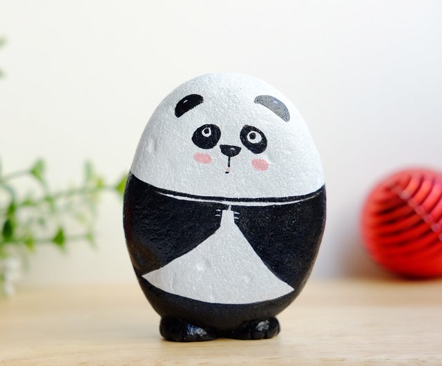 Panda stone painting original art.