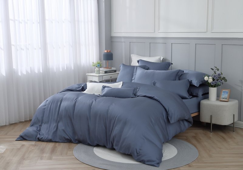 [Enke Home] Fog Blue 400 Woven Tencel Lyocell Series Bed Pack Pillowcase Set Bed Pack Quilt Set - Bedding - Other Materials 