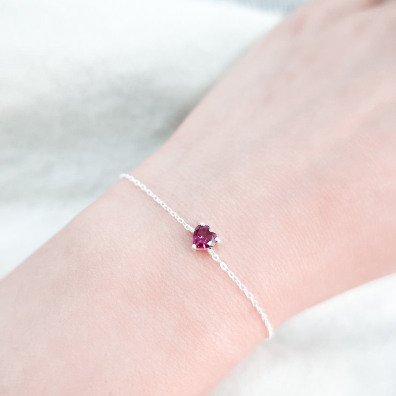 / Heartbeat / Heart-Shaped Rhodolite Garnet 925 Silver Bracelet - Bracelets - Gemstone Purple