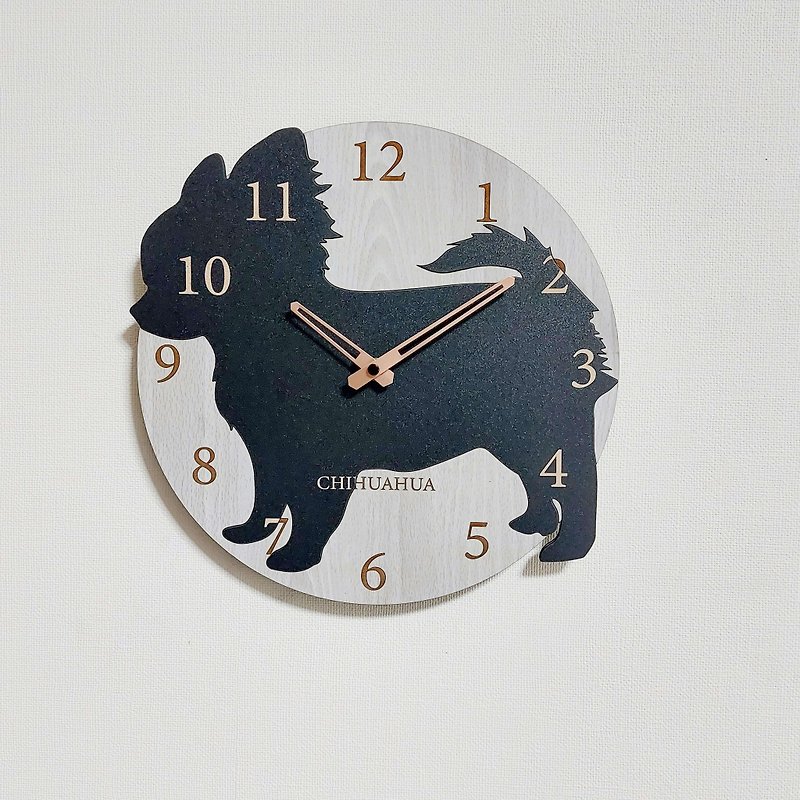 Limited time big discount of 3000 yen off Personalized dog wall clock Chihuahua Black Silent clock - นาฬิกา - ไม้ 
