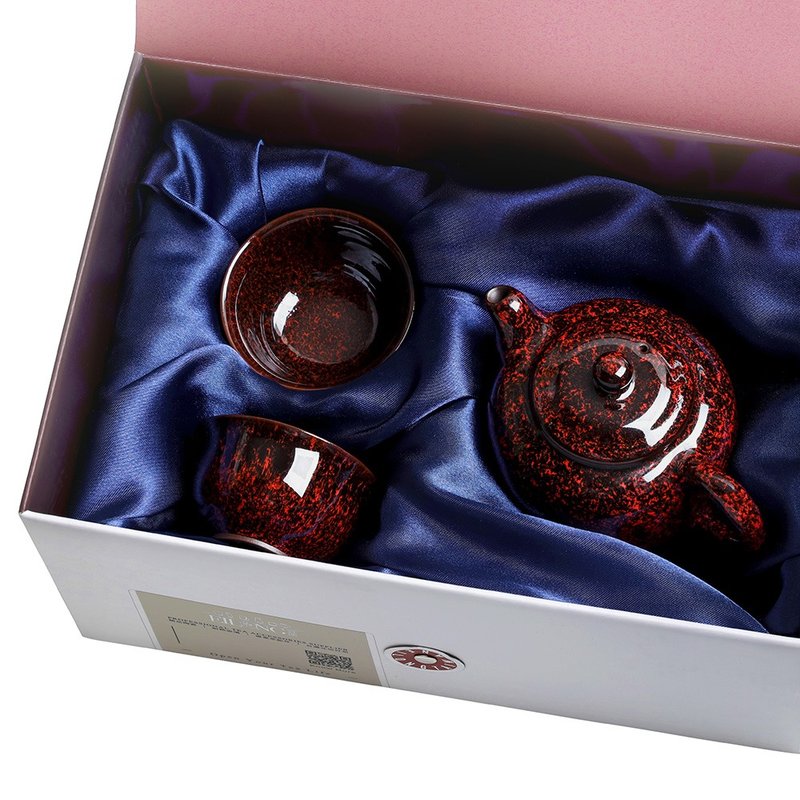 繁星天目 3点セットギフトボックス - 赤（急須＋湯呑2個） - 急須・ティーカップ - 陶器 レッド