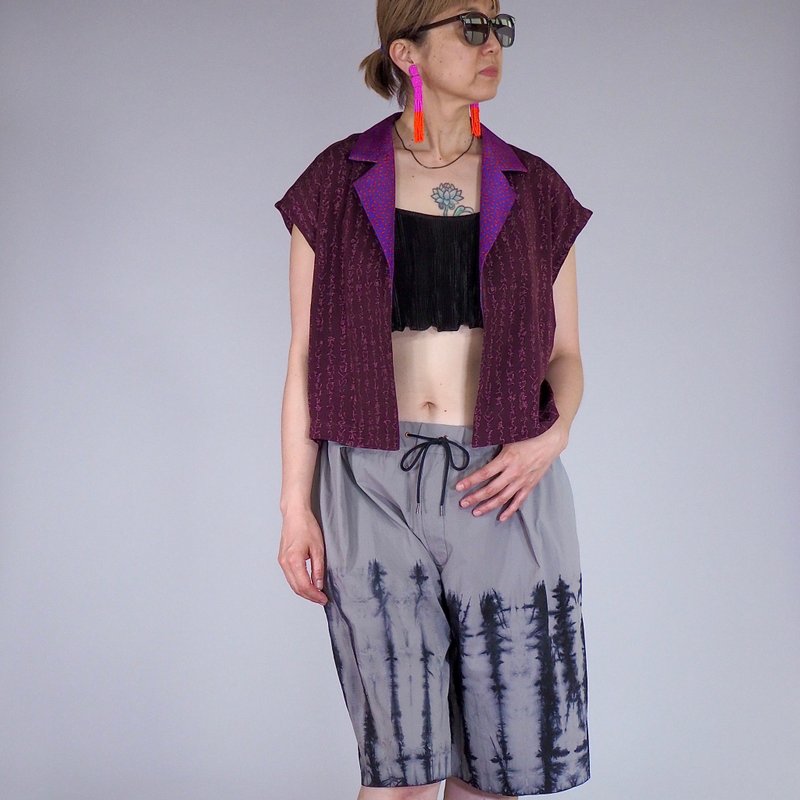【日本製造】日本復古和服翻版、短上衣女式 M-L、柔軟絲綢 - 女襯衫 - 絲．絹 紫色