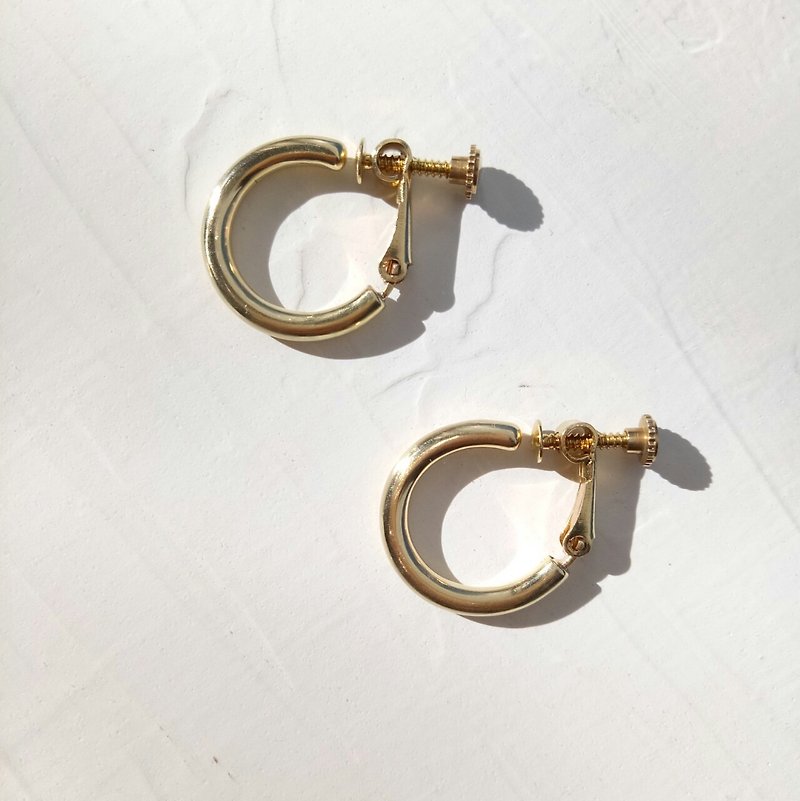 C-circular strip of Bronze clip earrings - ต่างหู - ทองแดงทองเหลือง สีทอง