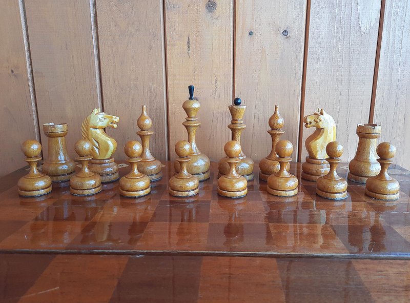 Soviet tournament chess set with large game board big weighted chess pieces USSR - Board Games & Toys - Wood 