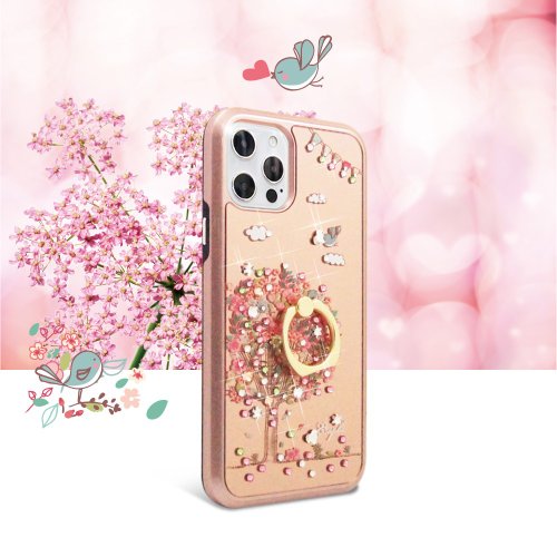 apbs 雅品仕 水晶彩鑽手機殼 iPhone 12 全系列水晶彩鑽全包鏡面指環扣雙料手機殼-相愛