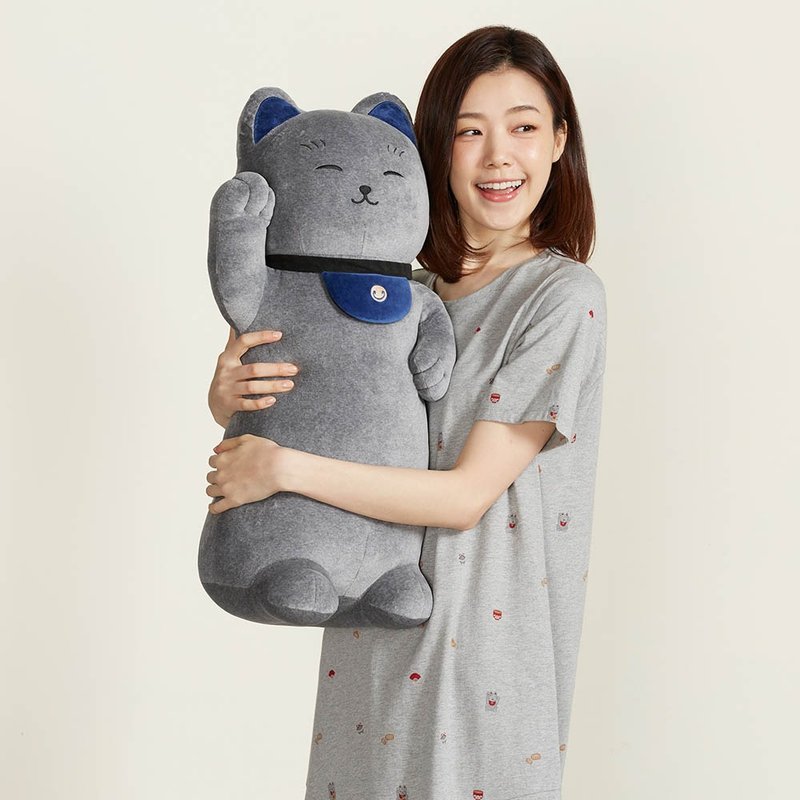 Lucky Cat Long Pillow-Rock Gray - หมอน - ผ้าฝ้าย/ผ้าลินิน สีเทา