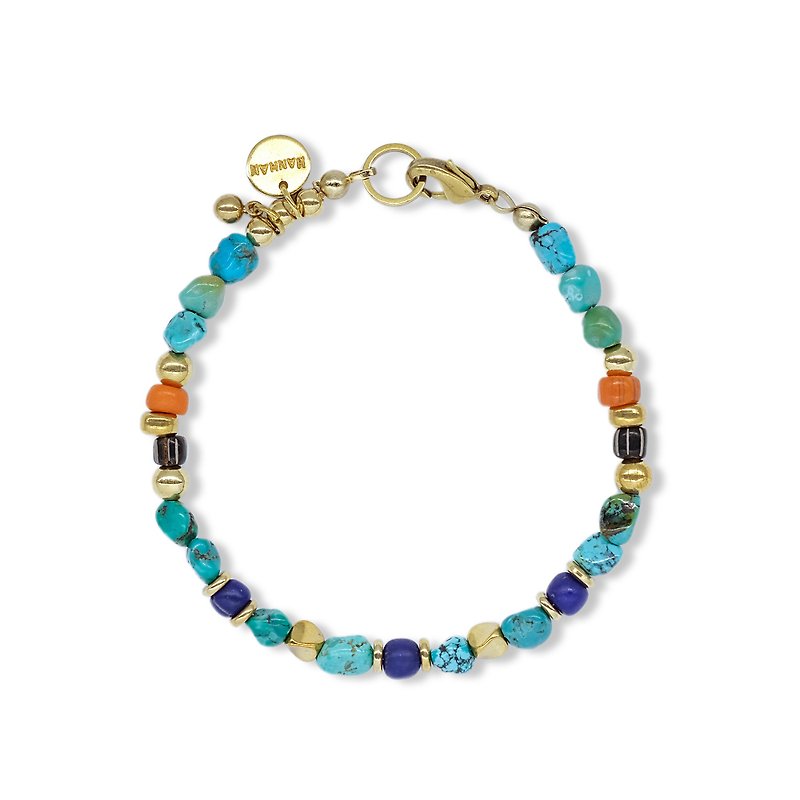 String series brass turquoise glass bracelet ore crystal - สร้อยข้อมือ - หยก สีเขียว