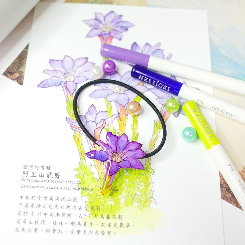 Taiwan's endemic Alishan gentian painting hair tie - Hair Accessories - Waterproof Material Purple