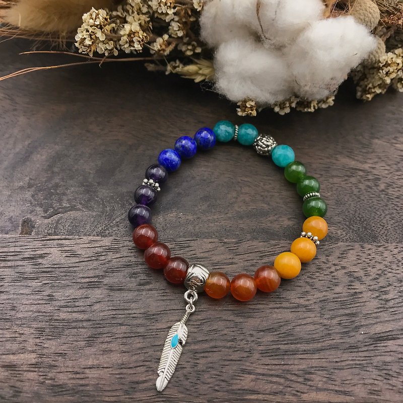 Rainbow Lover | Natural Stone Bracelet Seven-color Ore Pendant Optional - สร้อยข้อมือ - เครื่องเพชรพลอย หลากหลายสี