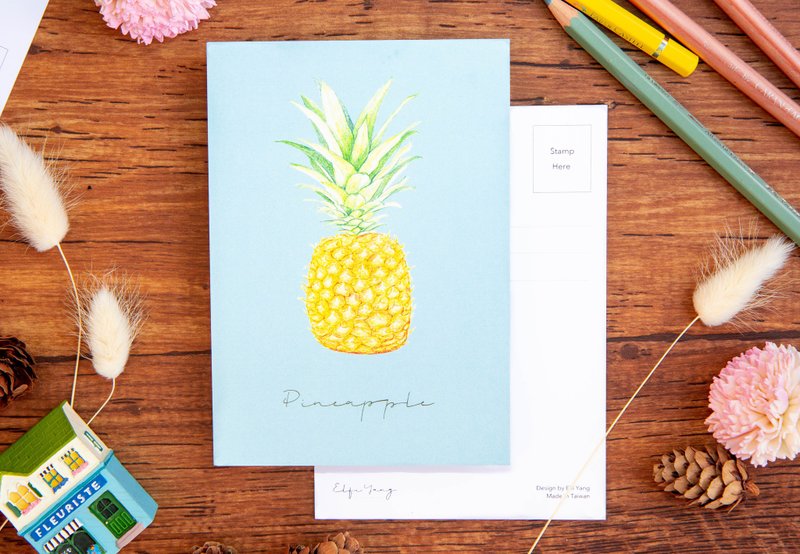 Hand Drawn Fruit Postcard - Pineapple - การ์ด/โปสการ์ด - กระดาษ สีน้ำเงิน