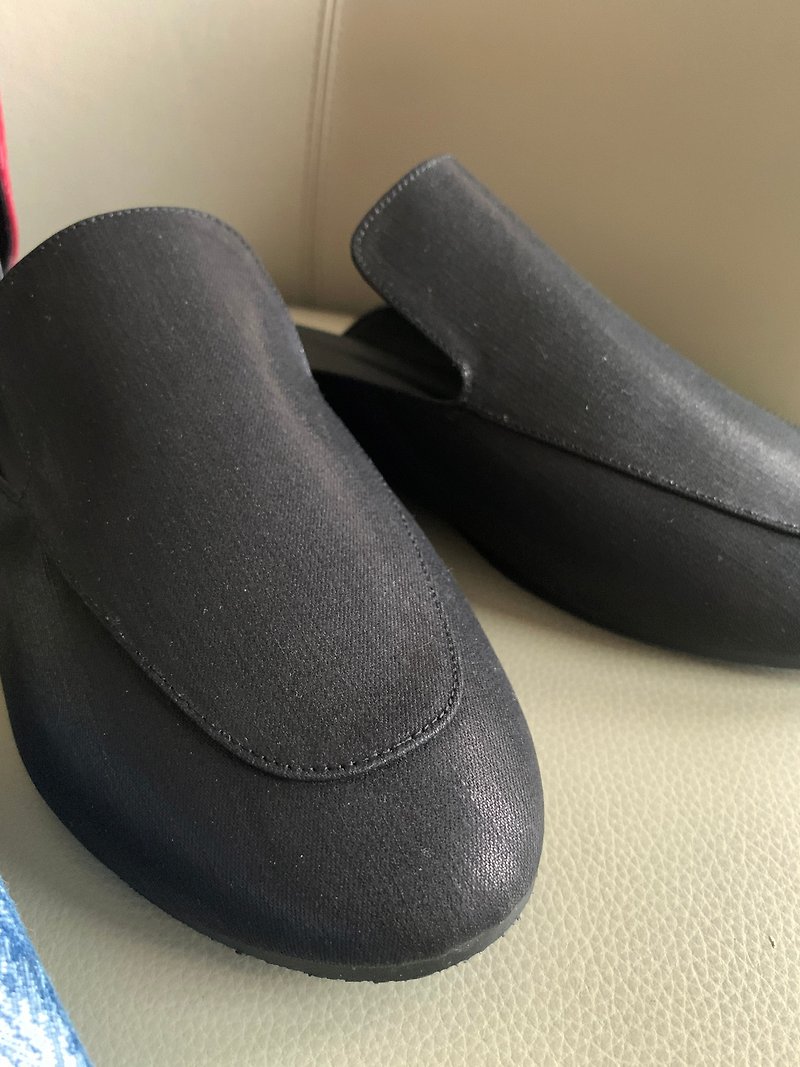 [Jiachen Year of the Dragon Special Project] Denim Mule Shoes Black Plain - รองเท้าแตะ - ผ้าฝ้าย/ผ้าลินิน สีดำ