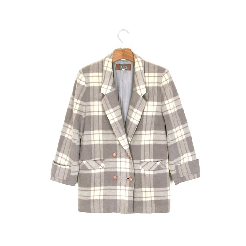 Egg plant vintage] Sandy lattice vintage wool suit jacket - Women's Blazers & Trench Coats - Wool Gray