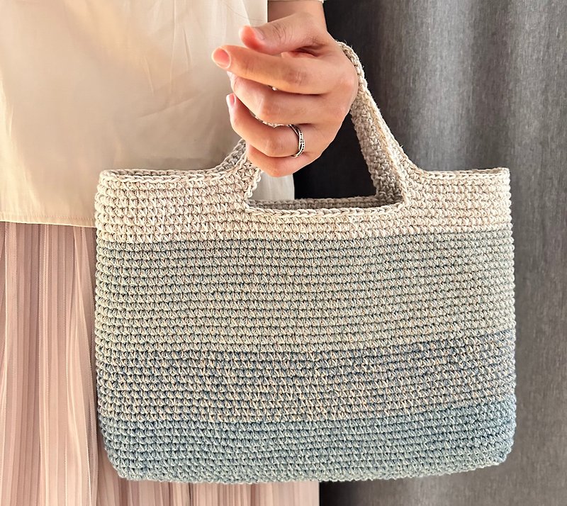 【陰陽海】リネン手織りバッグ デザイナー手作り雑貨 - トート・ハンドバッグ - コットン・麻 ブルー