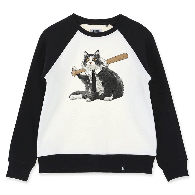 AMO Original cotton adult Sweater /AKE/Gang cat with a baseball bat - เสื้อผู้หญิง - ผ้าฝ้าย/ผ้าลินิน 