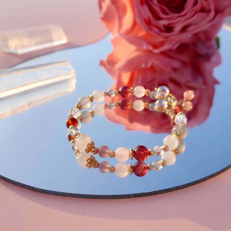 Water hibiscus. Orange Stone Strawberry Crystal Labradorite 14K Gold Crystal Design Bracelet - Bracelets - Crystal Pink