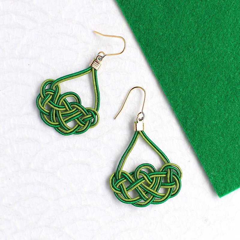 japanese style pierce earring / mizuhiki / japan / accessory / green - ต่างหู - ผ้าไหม สีเขียว