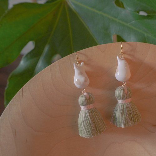 即出荷可能 和田玉 18k 耳环earring（奶白 milk white） レディース