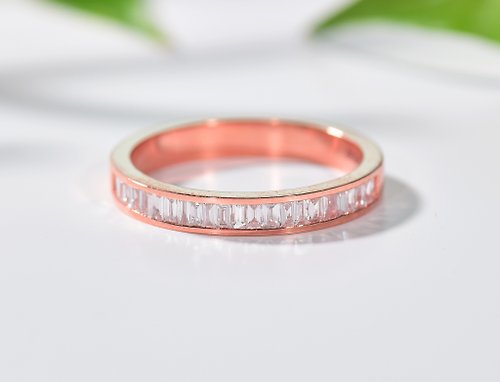 Mika 長方形切割鑽石18k玫瑰金永恆戒指 ( 半環鑲鑽)戒指 婚戒訂製