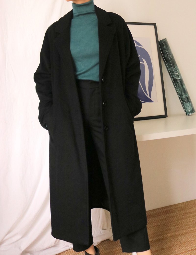 Ann Coat black wool breasted long coat spot black SM - Women's Casual & Functional Jackets - Wool 