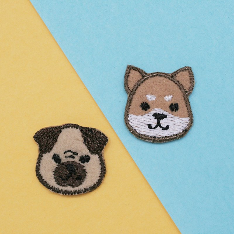 Shiba&Pug Dog Set Iron Patch (set of 2) - Knitting, Embroidery, Felted Wool & Sewing - Thread Brown