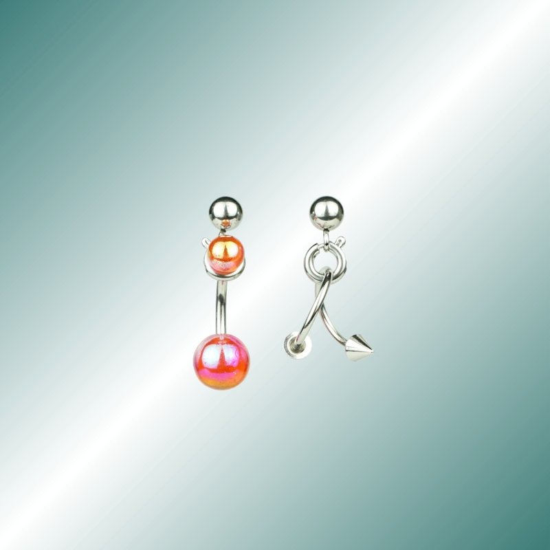 PIERCING Piercing Series Laser Light Red Asymmetrical Earrings - ต่างหู - สแตนเลส สีแดง