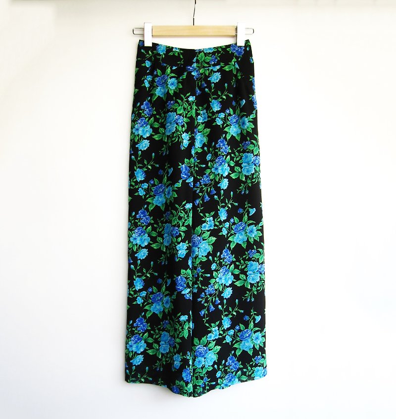 Spring/Summer / Blue Rose Long Wide Pants - Women's Pants - Polyester Black