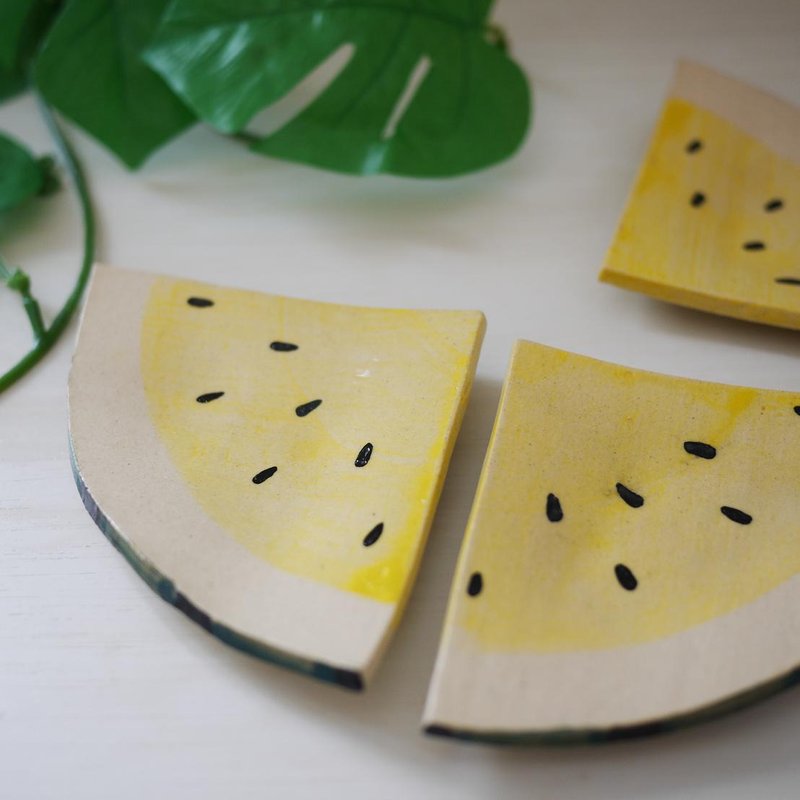 Small plate of cut watermelon [yellow] - Small Plates & Saucers - Pottery Yellow