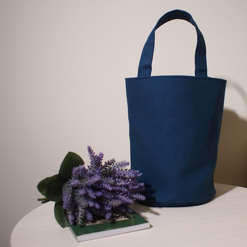 Dot series bucket bag / canvas bag / limited edition hand bag / deep sea blue / pre-order - Handbags & Totes - Cotton & Hemp Blue