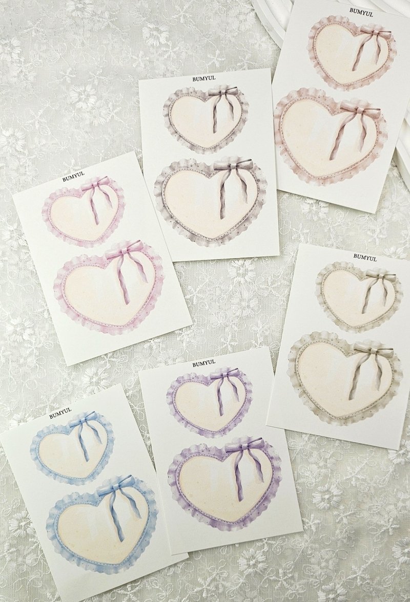 Frill Ribbon Heart Collage Decor - 便條紙/便利貼 - 紙 多色