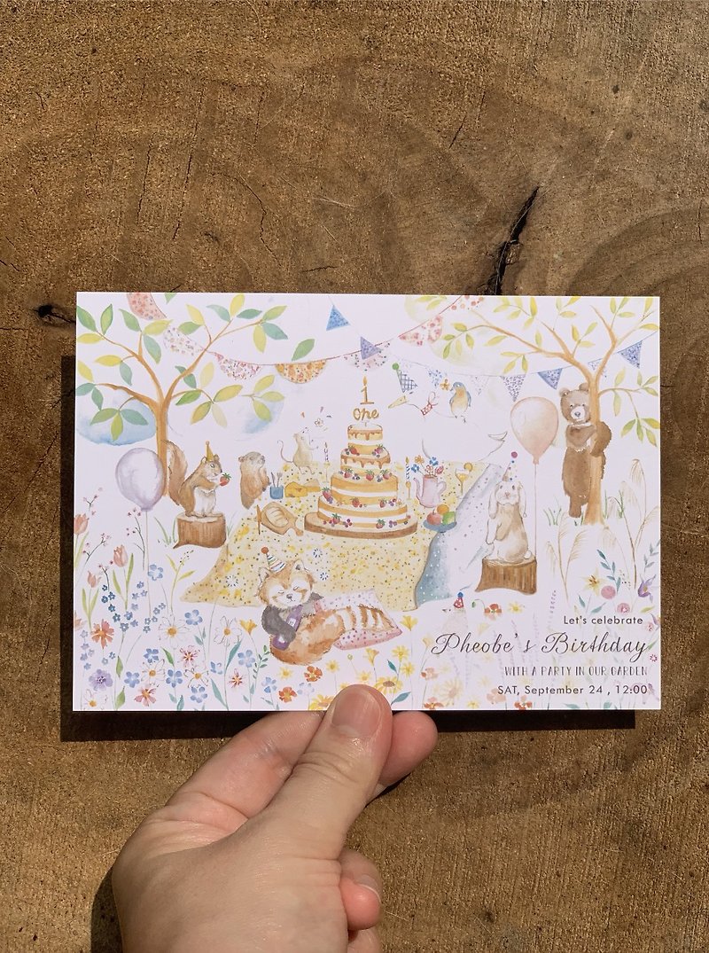 Hand-painted illustration design one-year-old pet wedding invitation card customization - Cards & Postcards - Paper Multicolor