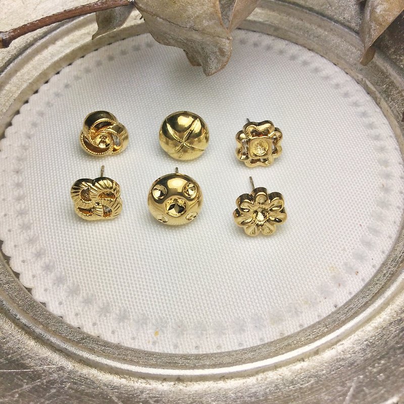 // retro asymmetrical small earrings set 304 stainless steel // ve185 only one set - Earrings & Clip-ons - Plastic Gold