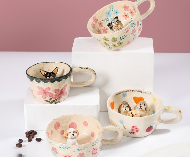 陶器の猫と犬のフィギュアセット