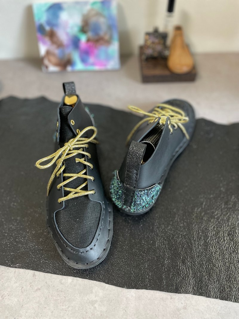 Japan Made 桐生織 ブラック×ゴールド　ハイカットスニーカー - 女運動鞋/球鞋 - 真皮 金色