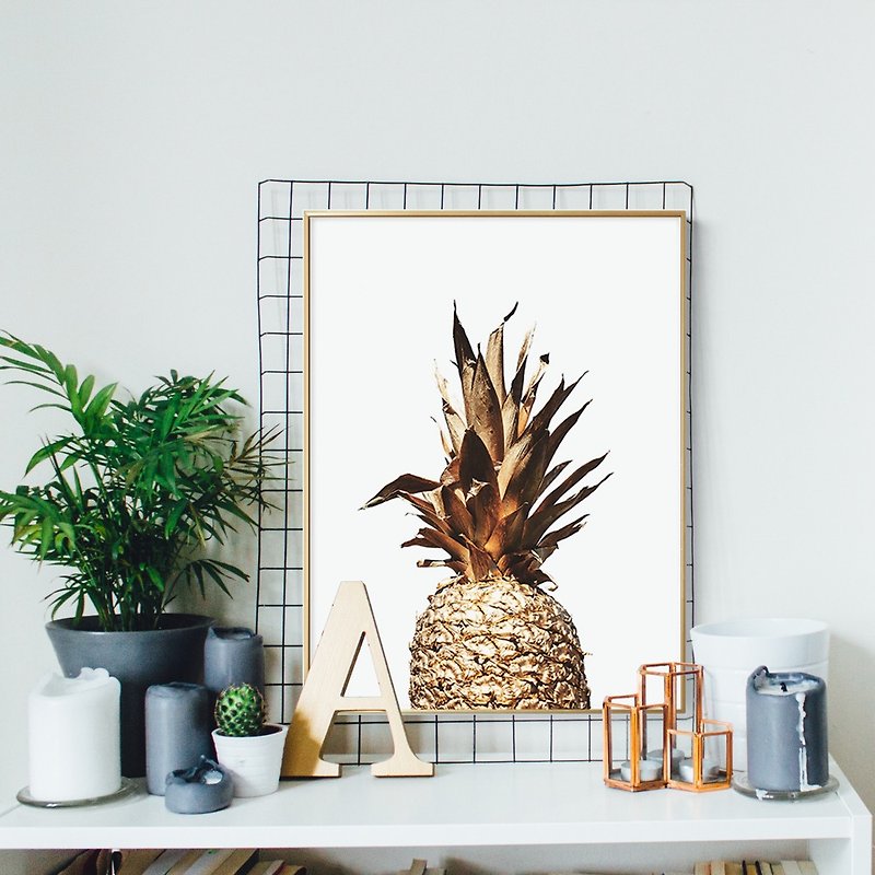 Golden Pineapple-Pineapple Print, Fruit Print, Tropical Decor, Pineapple Wall - โปสเตอร์ - วัสดุอื่นๆ หลากหลายสี